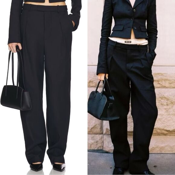 NWT Helsa Barrel Pants Black Wide Straight Leg Pleated size XS - Picture 2 of 7